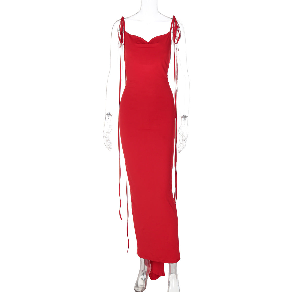 In Clothing Summer Backless Pleated Lace Up Maxi Dress