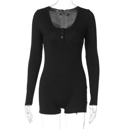 Autumn Rib Color U Collar Breasted Tight Sports Yoga Jumpsuit