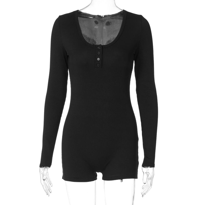 Autumn Rib Color U Collar Breasted Tight Sports Yoga Jumpsuit