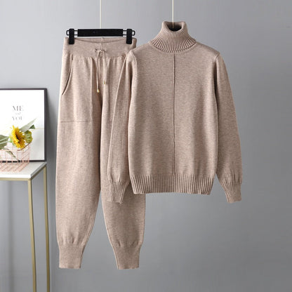 Set Autumn Winter Turtleneck Color Sweaters Two Piece Set
