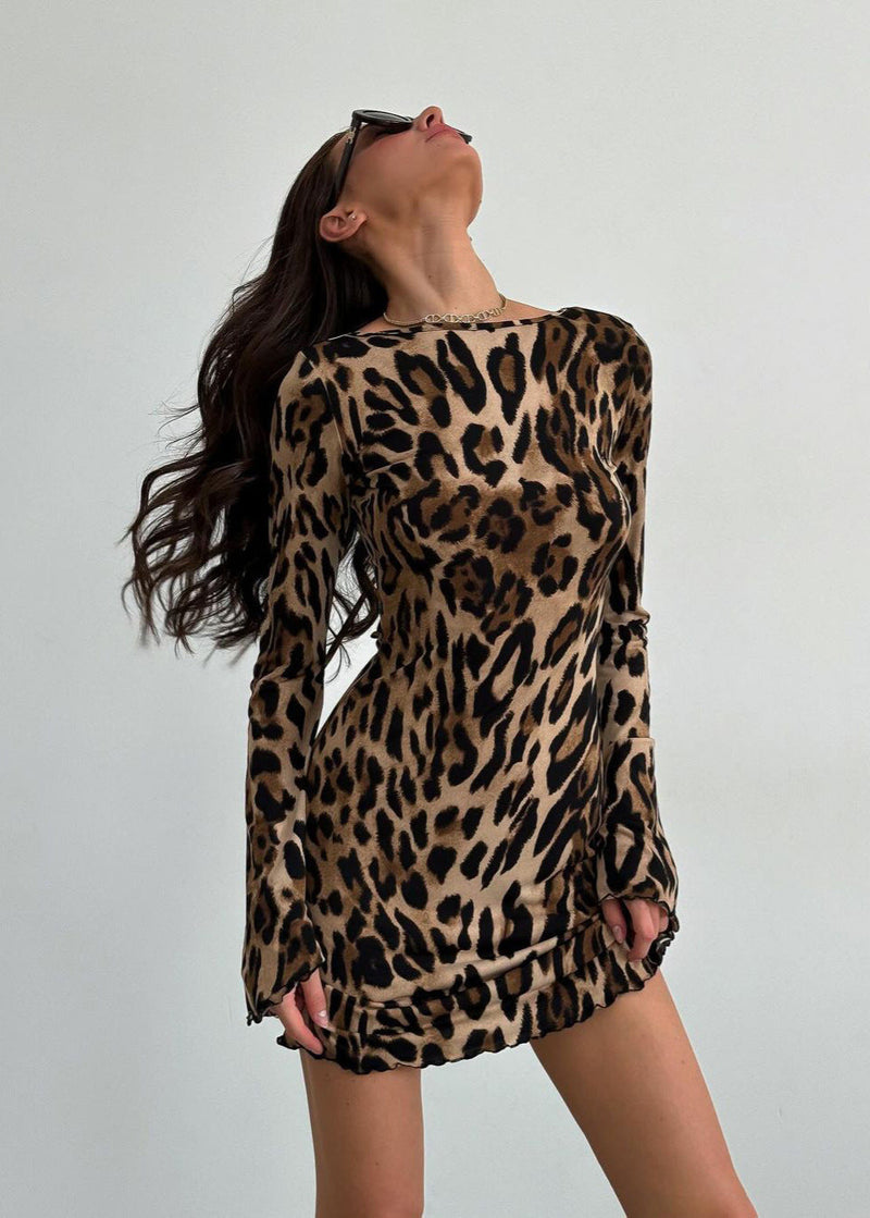 Wild Instincts Mini Dress – Leopard Print With Open Back