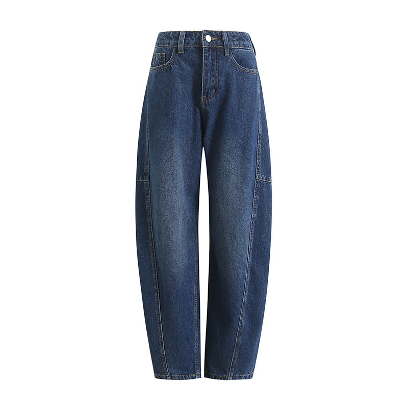 Versatile, Slim, Fashionable, Pioneering, Light Deconstruction, Split Tangent, Loose Curved Cocoon Jeans, Banana Pants for 4001
