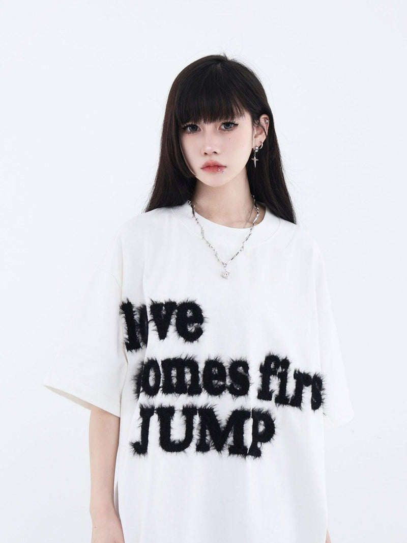 Fluffy T-shirt With Embroidered Logo