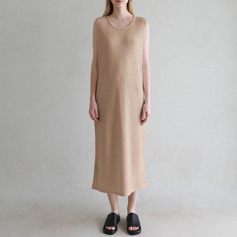 Sleeveless Dress French Waffle Texture Skin Friendly Vest Dress Simple Thin a Line Maxi Dress Clothing