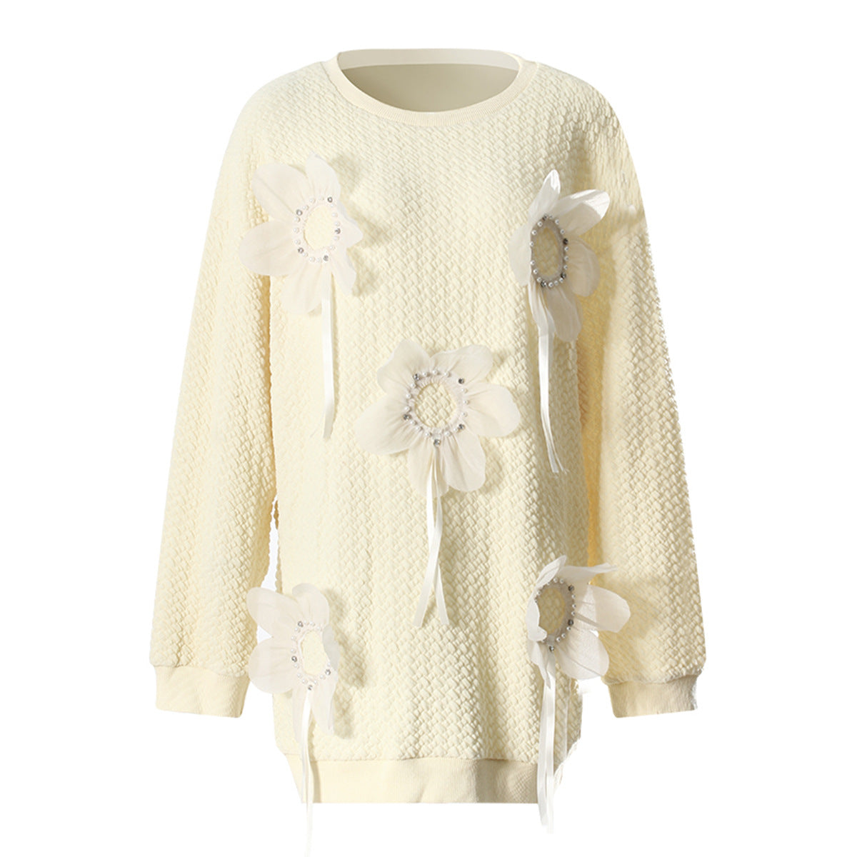 Mid Length Autumn Winter Color Three Dimensional Beaded Loose Outer Wear Sweatshirt