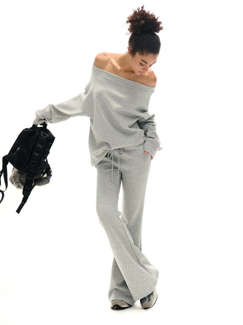 Off-the-shoulder Sweatshirt and Slight Flare Pants Set