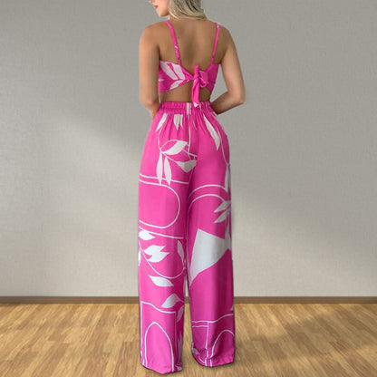 Clothing Summer Tube Top Lace Up Loose Wide Leg Pants Printing Set