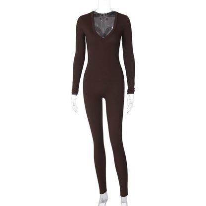 Clothing Spring Color Slim Sports Long Sleeve Jumpsuit