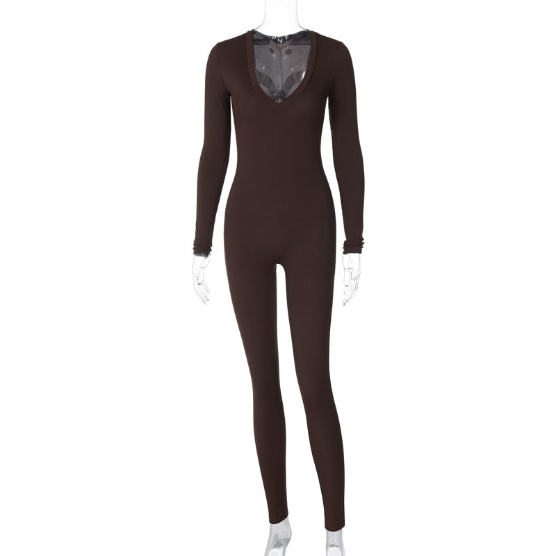 Clothing Spring Color Slim Sports Long Sleeve Jumpsuit