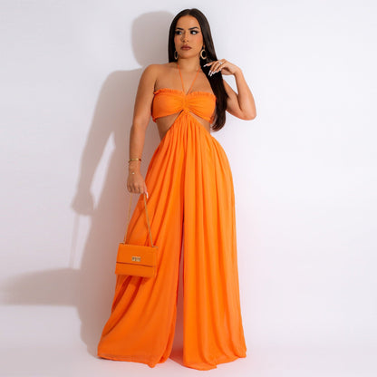 Source Chiffon Chest Wrapped Bare Back Wide Leg Jumpsuit Clothing