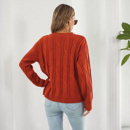 Twist Hollow Out Cutout Out Sweater Loose Autumn Winter Long Sleeved Knitwear Sweater