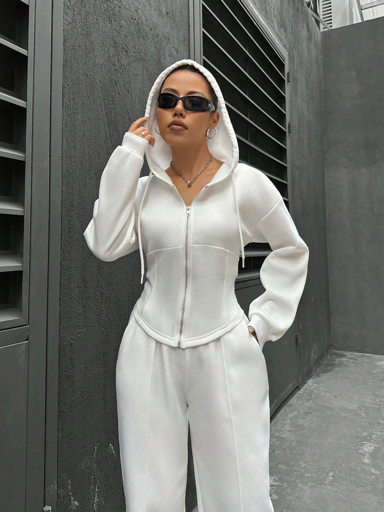 Spring Autumn Two Piece Set Hooded Cardigan Slim Fit