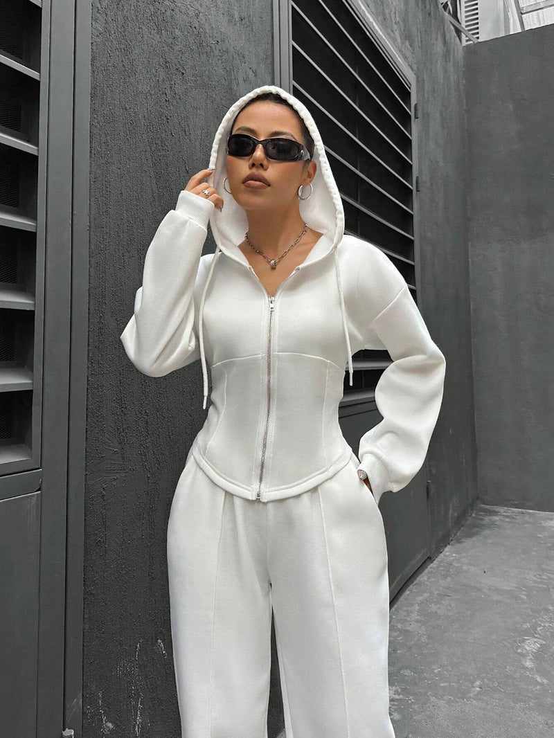 Spring Autumn Two Piece Set Hooded Cardigan Slim Fit
