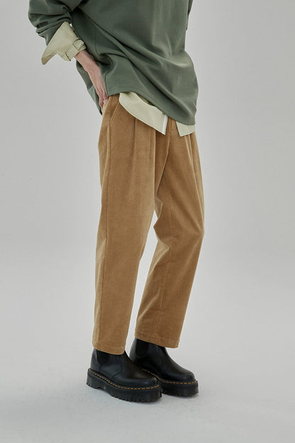 Wide Waist Tab Double-pleated Relaxed Cropped Pants