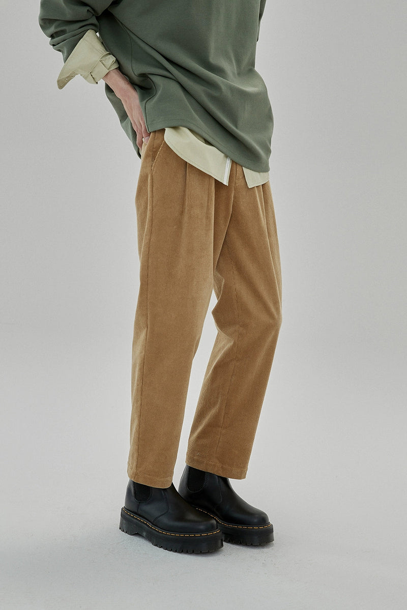 Wide Waist Tab Double-pleated Relaxed Cropped Pants
