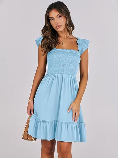 Clothing Shein Sleeveless Square Collar Pleated Backless Short Mini Dress