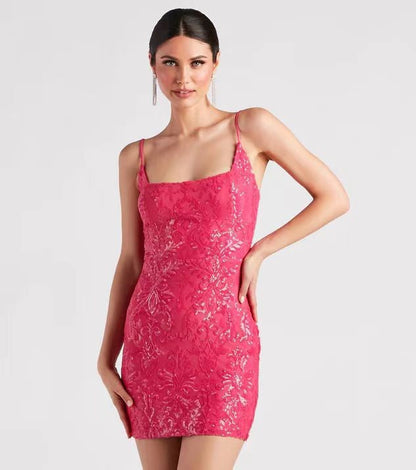 Clothing Summer Sequ Suspenders Package Hip Slim Mini Dress