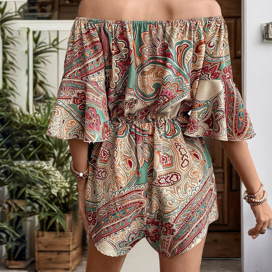 Print Shorts Summer Off Shoulder Jumpsuit