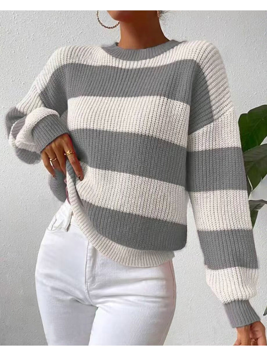 Striped Long Sleeve Crew Neck Sweater
