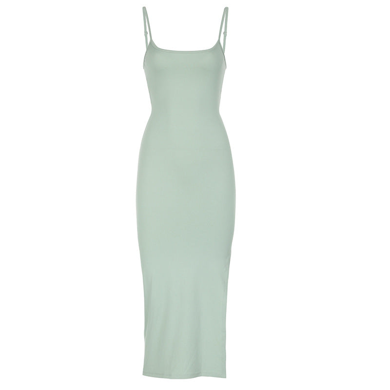 Personality Color Slim Hip Backless Cutout Sling Maxi Dress