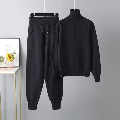 Set Autumn Winter Turtleneck Color Sweaters Two Piece Set