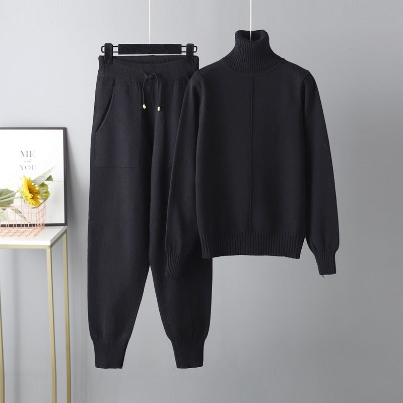 Set Autumn Winter Turtleneck Color Sweaters Two Piece Set