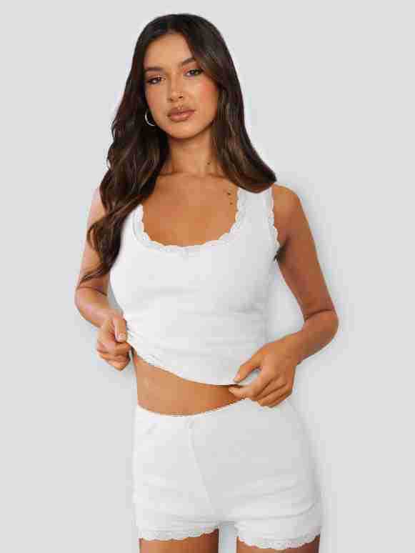 Lace Stitching Home Two Piece Slim Fit Sling High Waist Shorts Multi Color Suit