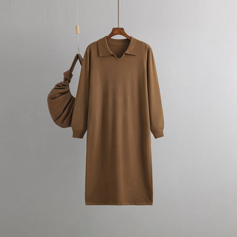 Clothing V Neck Loose Color Idle Overknee Sweater Dress Autumn Winter Dress