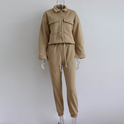 Autumn Winter Color Jacket Top Trousers Suit Long Sleeve Coat Sweatshirt Two Piece Set for