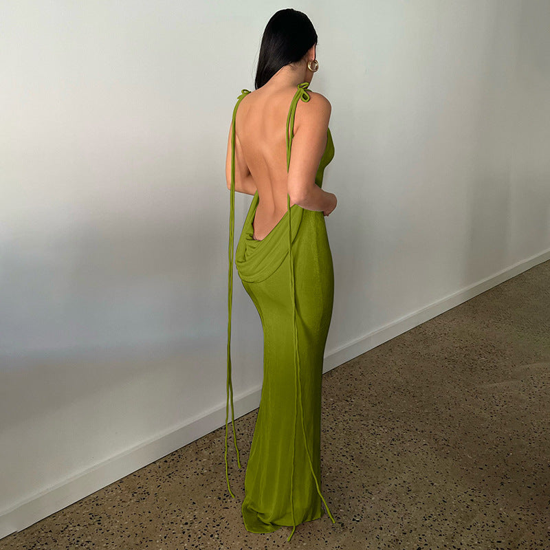 Clothing Summer Slim Dress Lace Up Backless Sheath Dress Long Dress for