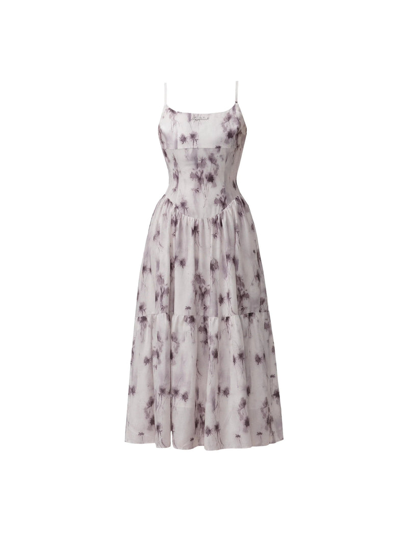 Ethereal Spaghetti Strap Midi Dress in Lavender Mist