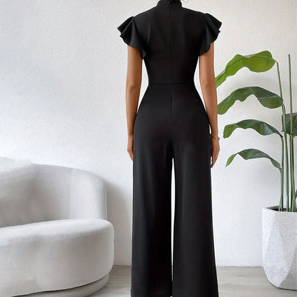 Stand Collar Ruffle Wide Leg Pants Draping Effect Trousers Sleeveless Jumpsuit Pants Pants Summer