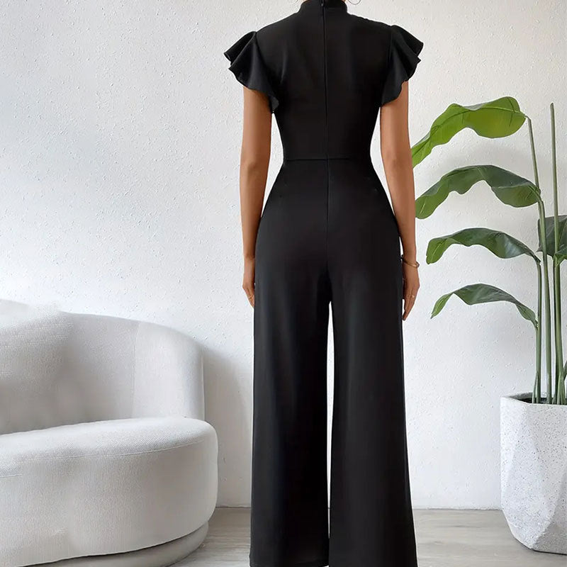 Stand Collar Ruffle Wide Leg Pants Draping Effect Trousers Sleeveless Jumpsuit Pants Pants Summer