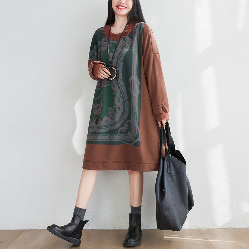 Mid Length Sweater Washed Round Neck Cashmere Padded Dress