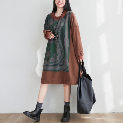 Mid Length Sweater Washed Round Neck Cashmere Padded Dress