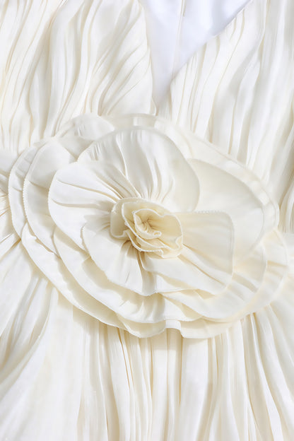 Clark White 3d Flower Pleated Mini Dress