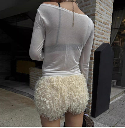 Furry Low-waist Hot Pants