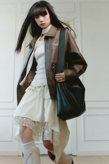 Ethereal Ivory Ensemble: Asymmetric Ruffled Midi Skirt & Choker-neck Fitted Sweater Set