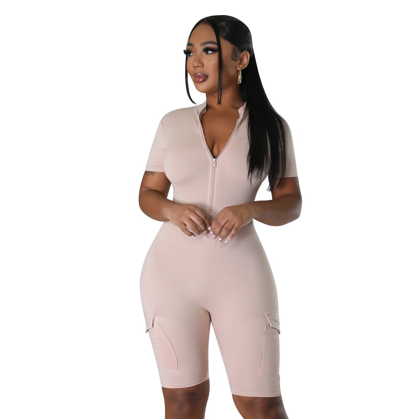 Summer Clothing Tight Short Sleeve Color Jumpsuit for
