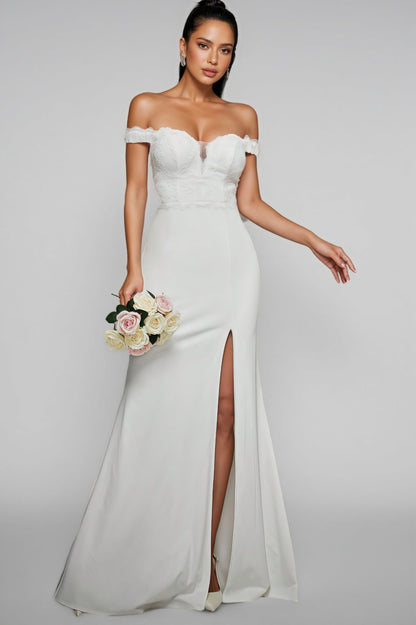 Mira White One Shoulder Split Maxi Dress