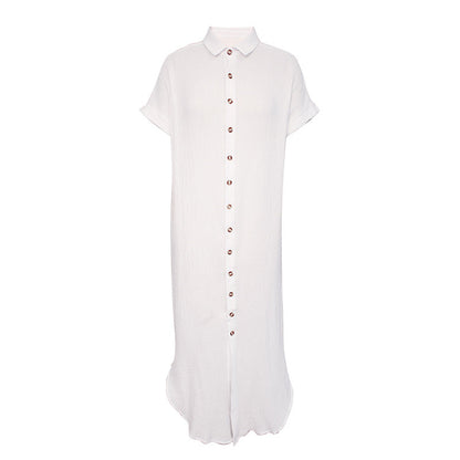 Color Shirt Simple Summer Long V-neck Single Breasted Short Sleeve Cardigan Shirt