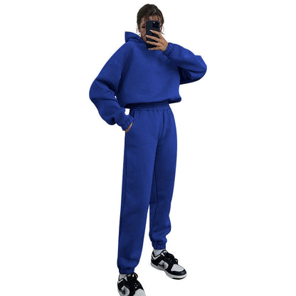 Autumn Winter Color Hooded Long Sleeve Sweater Clothing Trousers Suit