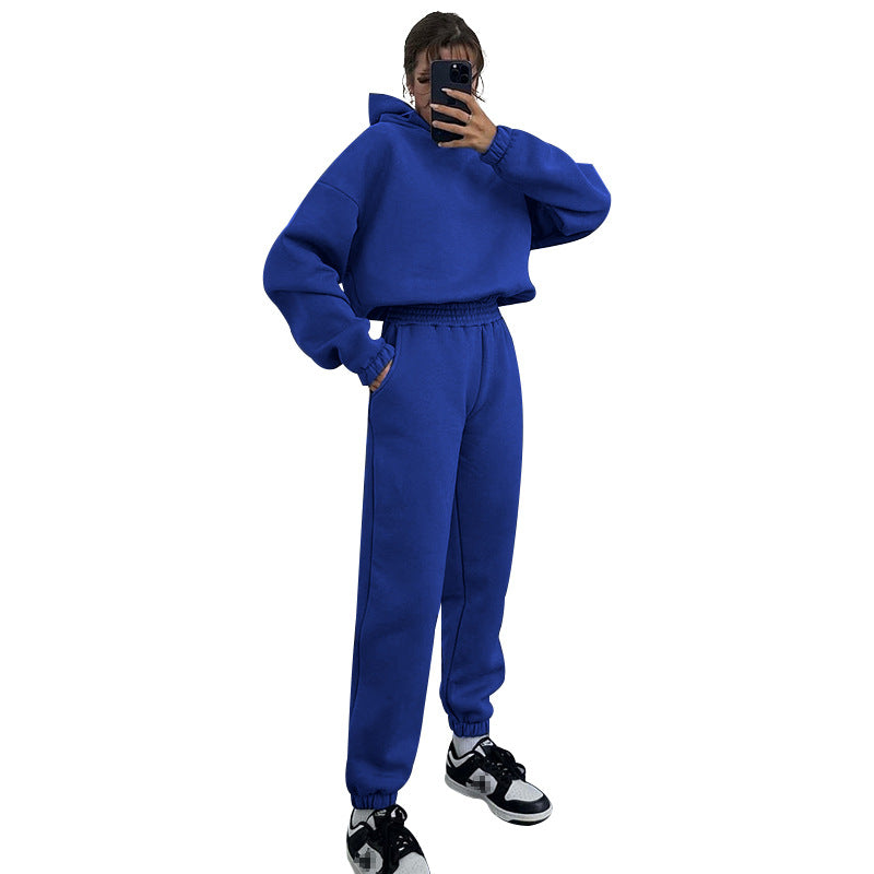 Autumn Winter Color Hooded Long Sleeve Sweater Clothing Trousers Suit