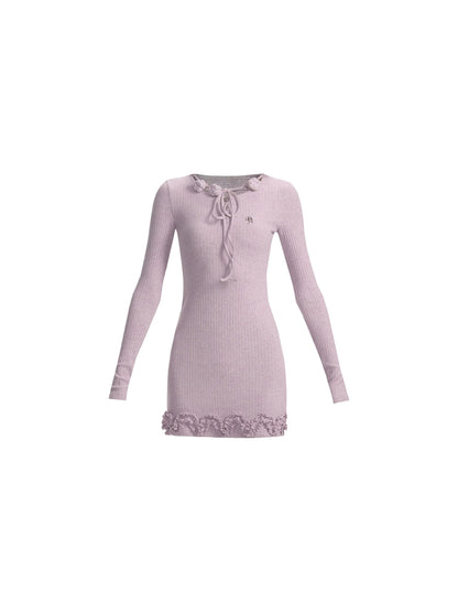 Ribbed Ruffle Mini Dress
