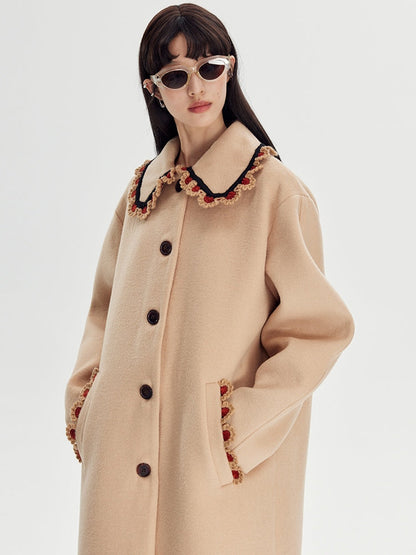 Wool Coat With Lace Lapel