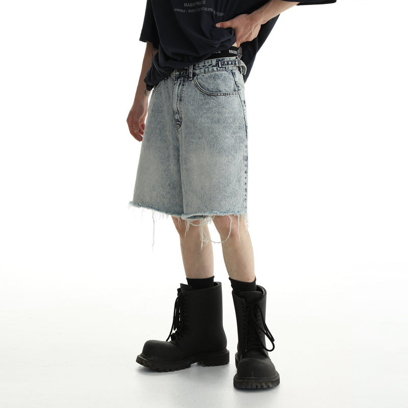 Denim Shorts & Jeans Set With Faded Raw Edges