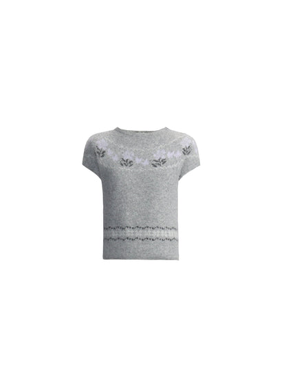 Grey Patterned Layered Knit Blouse Set-up