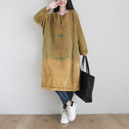 Personality Sweater Art Round Neck Mid Length Purple Gradient Dress