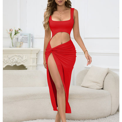 Clothing Maxi Dress Suspender Color Hollow Out Cutout Out Cropped Dress