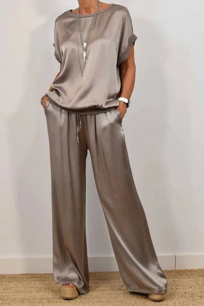 Spring Summer Trend Loose Shirt Wide Leg Pants Two Piece Sets